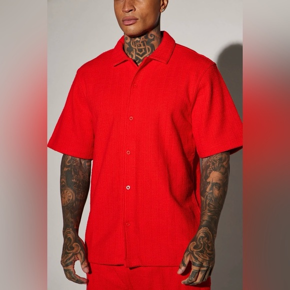 NovaMen Dean Textured Short Sleeve Button Up Men’s Medium Red - Picture 1 of 13